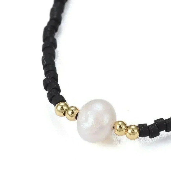 Handcrafted Real Freshwater Pearl Black Japanese Glass Beads Bracelet - Picture 1 of 3